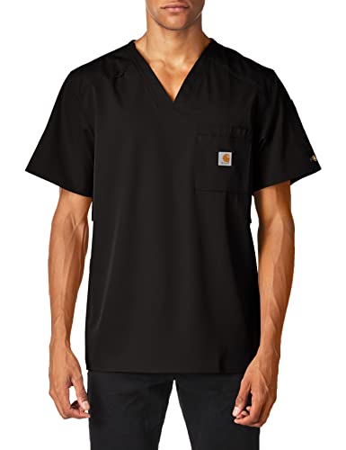 Carhartt mens Men's Slim Fit V-neck Top Medical Scrubs Shirt, Black, Medium US