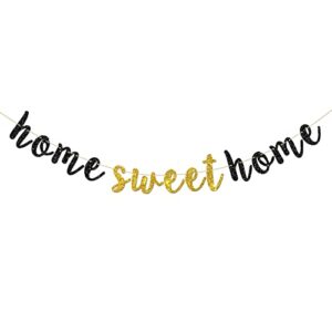 black glitter home sweet home banner - welcome back sign supplies - welcome home sign for housewarming military family party decorations