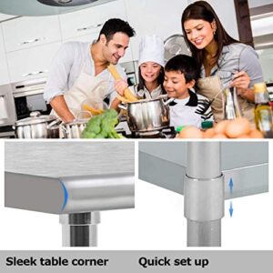 24 x 60 Inch Stainless Steel Work Table Kitchen Work Table Scratch Resistent Commercial Work Table Metal Table with Adjustable Table Foot for Kitchen Home Restaurant