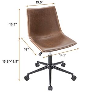 Furmax Mid Back Task Chair PU Leather Adjustable Swivel Office Chair Bucket Seat Armless Computer Chair Modern Low Back Desk Conference Chair (Brown)