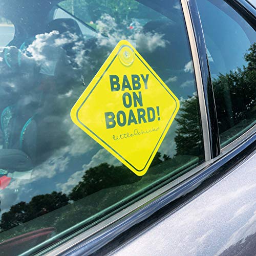Little Chicks Baby on Board Car Sign Decal - Weather Resistant. Child Safety Awareness Warning Sticker with Suction Cups - Bright Yellow Color - Model CK094