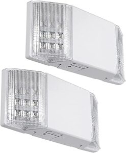 torchstar led emergency lighting, commercial emergency lights with battery backup, ul listed, two heads, ac 120/277v, hardwired emergency exit light fixture for business, home power failure, pack of 2