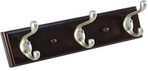 Richelieu Hardware Nystrom Coat Hat Keys Double Hook Rack 10-inch Espresso Board w/ 3 Pewter Double Hooks (1 Board)