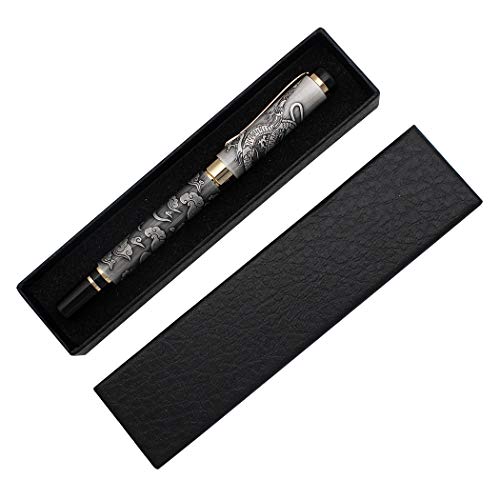 zoohot Ancient Silver Jinhao Dragon Fountain Pen Fine Nib Executive Fountain Pens Set, Vintage Pens Collection, Business Pen, Ink Refill Converter