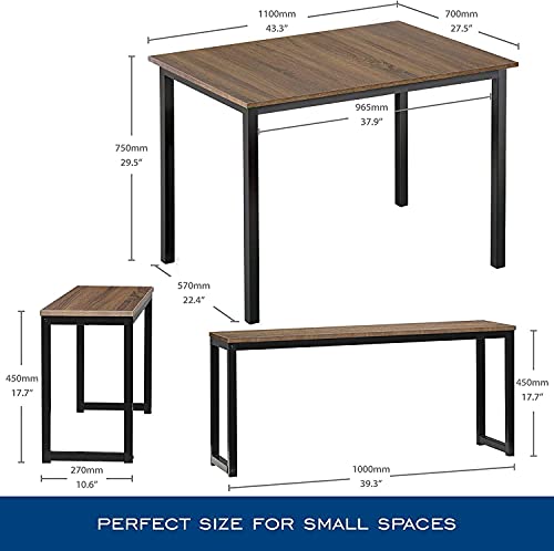 HOMOOI Dining Table Set for 4, 3 Pieces Kitchen Table with 2 Benches, Modern Wood Grains Table and Chairs Dinette Set for Home Kitchen, Dining Room, Restaurant, Industrial Brown