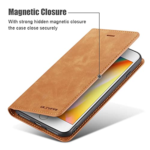 QLTYPRI Case for iPhone SE 2022 5G/iPhone SE 2020/iPhone 8/iPhone 7, Premium PU Leather Cover TPU Bumper with Card Holder Kickstand Magnetic Adsorption Flip Wallet Case for iPhone 7/8/SE2/SE3 - Brown