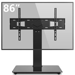 rfiver universal swivel tv stand table top tv stand base for 40 to 86 inch flat screen tvs, height adjustable mount, center tv stand replacement with tempered glass base