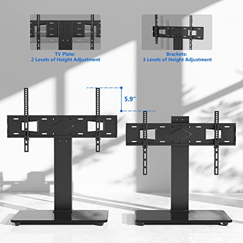 Rfiver Universal Swivel TV Stand Table Top TV Stand Base for 40 to 86 Inch Flat Screen TVs, Height Adjustable Mount, Center TV Stand Replacement with Tempered Glass Base