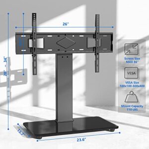 Rfiver Universal Swivel TV Stand Table Top TV Stand Base for 40 to 86 Inch Flat Screen TVs, Height Adjustable Mount, Center TV Stand Replacement with Tempered Glass Base