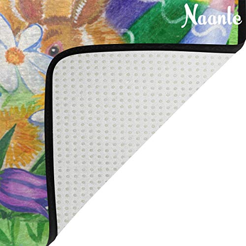 Naanle Easter Holiday Non Slip Area Rug for Living Dinning Room Bedroom Kitchen, 5' x 7'(58 x 80 Inches), Easter Rabbit Nursery Rug Floor Carpet Yoga Mat