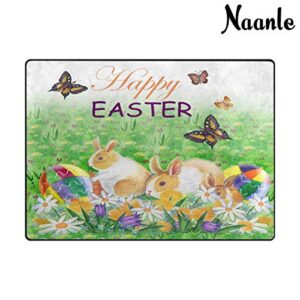 Naanle Easter Holiday Non Slip Area Rug for Living Dinning Room Bedroom Kitchen, 5' x 7'(58 x 80 Inches), Easter Rabbit Nursery Rug Floor Carpet Yoga Mat