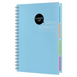 cheerup spiral notebook, b5 10" x 7", 4 subjects with divider, 240 pages wide ruled (blue)