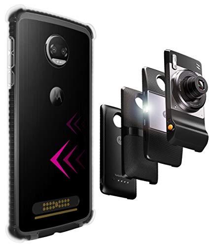 Casewe – Motorola Moto Z2 Force Flexible TPU Protective Bumper Case Cover/Compatible with Moto Mods - Black & Clear