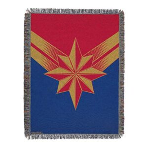 marvel's captain marvel, "protector of skies" woven jacquard throw blanket, 46" x 60", multi color