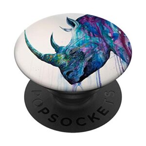 colorful watercolor chubby unicorn gift for rhino lovers popsockets popgrip: swappable grip for phones & tablets