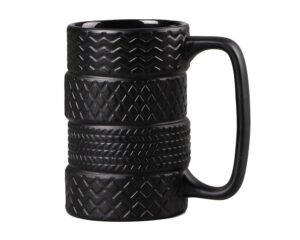 vanenjoy 3d cool black tyre tire shaped frosted ceramic mug large coffee tea cup unique gifts car fans 14 oz(400ml)