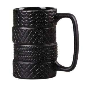 VanEnjoy 3D Cool Black Tyre Tire Shaped Frosted Ceramic Mug Large Coffee Tea Cup Unique Gifts Car Fans 14 oz(400ml)