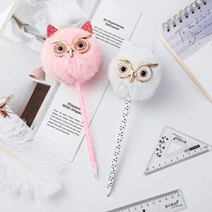 Abhay 4 Pack Owl gift Pen Novelty Pens Colorful Fluffy Ball Pen Pom Pom Pen for Easter and Party Supplies