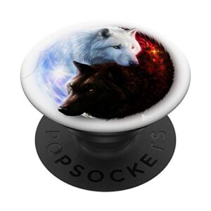 yin yang wolf black & white dog is god popsockets swappable popgrip