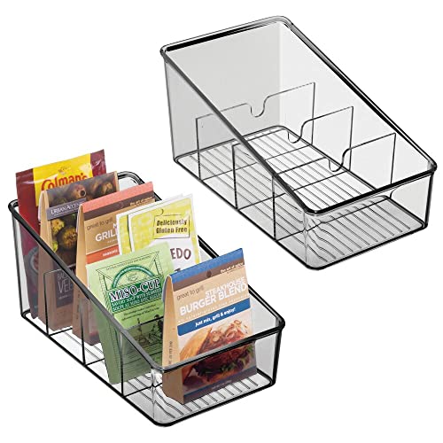 mDesign Plastic Food Packet Organizer Bin - Storage Station for Kitchen, Pantry - Holder for Spice Pouch, Dressing Mix, Sauce, Hot Chocolate, Tea, Sugar Packets, Ligne Collection, 2 Pack - Smoke Gray