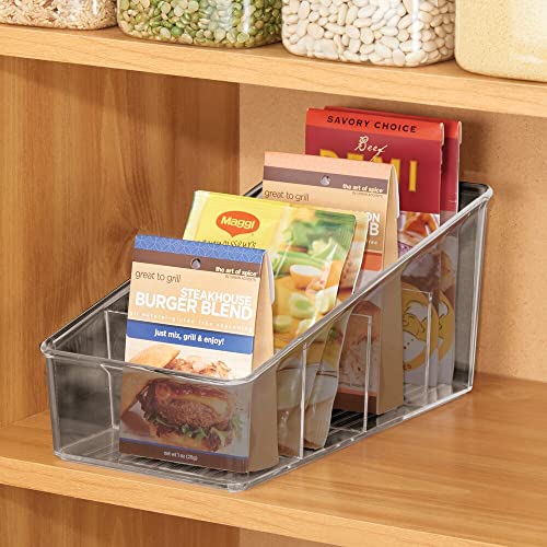 mDesign Plastic Food Packet Organizer Bin - Storage Station for Kitchen, Pantry - Holder for Spice Pouch, Dressing Mix, Sauce, Hot Chocolate, Tea, Sugar Packets, Ligne Collection, 2 Pack - Smoke Gray