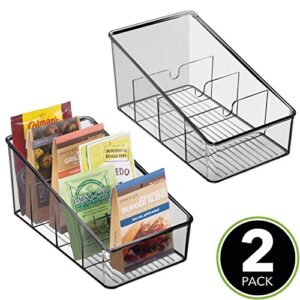 mDesign Plastic Food Packet Organizer Bin - Storage Station for Kitchen, Pantry - Holder for Spice Pouch, Dressing Mix, Sauce, Hot Chocolate, Tea, Sugar Packets, Ligne Collection, 2 Pack - Smoke Gray