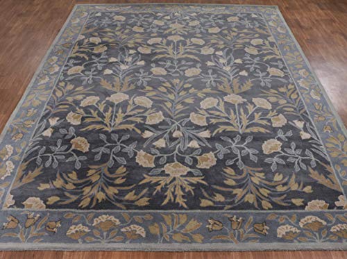 Old Hand Made Floral Blue Tulip Traditional Persian Oriental Woolen Area Rugs (9'x12')