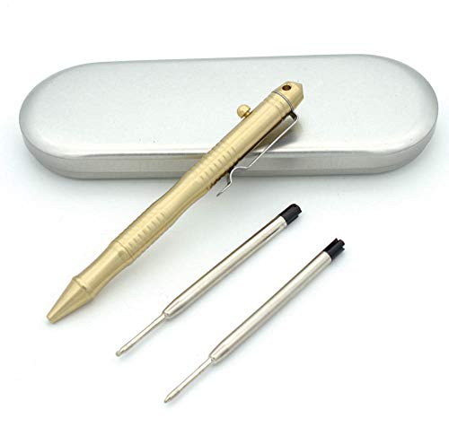 ILEAF Ballpoint Pen Solid Brass EDC Pen, Portable Delicate Signature Pen with Pencil Case and 2 Extra Black Ink Refills