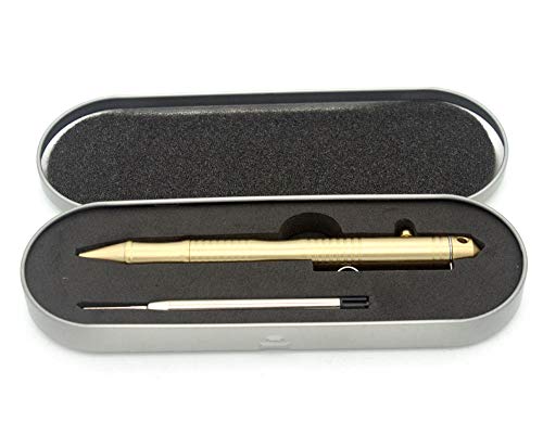 ILEAF Ballpoint Pen Solid Brass EDC Pen, Portable Delicate Signature Pen with Pencil Case and 2 Extra Black Ink Refills