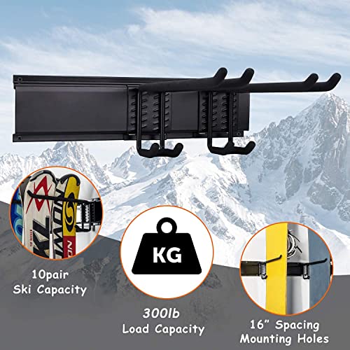 Ultrawall Ski Rack Wall Mounted for Garage Organizer, Ski Storage Rack for Home Shed Storage Organization System, Holds Up to 300lbs