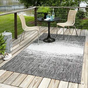 unique loom outdoor modern collection area rug - ombre (4' 1" x 6' 1" rectangle, charcoal gray/ ivory)
