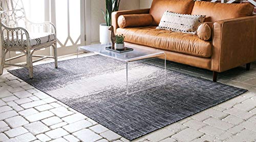 Unique Loom Outdoor Modern Collection Area Rug - Ombre (4' 1" x 6' 1" Rectangle, Charcoal Gray/ Ivory)