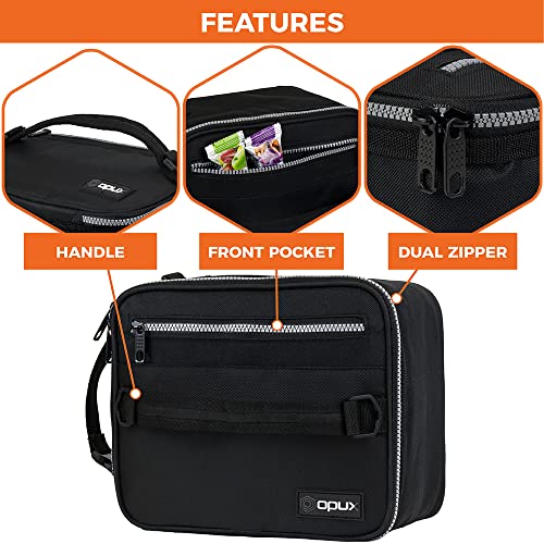 OPUX Premium Insulated Lunch Box for Men, Women | School Lunch Bag for Boys, Girls, Kids | Compact Adult Lunch Pail Work Office Cooler | Soft, Leakproof, 4 Ways to Carry | Fits 12 Cans (Black)