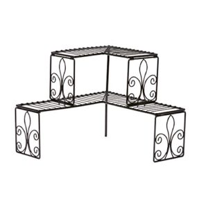 BrylaneHome Scroll 2-Tier Corner Shelf Kitchen Space Saver Organization, Black