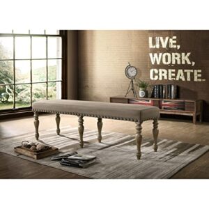 roundhill furniture birmingham microfiber upholstered bench with nail head trim in driftwood finish