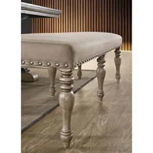 Roundhill Furniture Birmingham Microfiber Upholstered Bench with Nail Head Trim in Driftwood Finish
