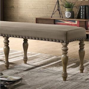 Roundhill Furniture Birmingham Microfiber Upholstered Bench with Nail Head Trim in Driftwood Finish