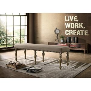 Roundhill Furniture Birmingham Microfiber Upholstered Bench with Nail Head Trim in Driftwood Finish