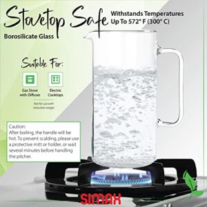 Simax Glass Pitcher, 64 Oz (2 Quart) Borosilicate Glass Water Pitchers, Hot and Cold Safe Sangria Pitchers, for Beverage, Iced Tea, Lemonade & Juice