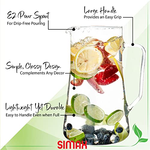 Simax Large Glass Pitcher With Spout: 2.5 Qt Glass Pitchers With Handle - Borosilicate Glass Sangria Pitcher - Big Water Pitcher Glass - Angled Cylinder Design Sangria Pitchers -80 Oz Cocktail Pitcher