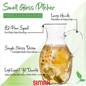 Simax SMALL Glass Pitcher 16 Oz: Borosilicate Glass Pitchers With Handle - Montessori Pitcher For Kids - Mini Pitcher - Small Water Pitcher For Orange Juice, Milk & Tea - Pint Small Pitcher -1/2 Quart