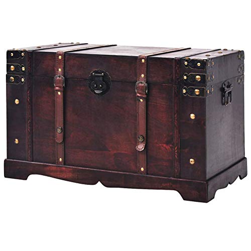 BLUECC Vintage Wood Treasure Chest Storage Trunk Brown 26"x15"x15.7" Gift for Boy Girl Best Friend