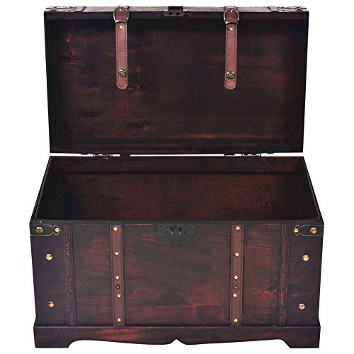 BLUECC Vintage Wood Treasure Chest Storage Trunk Brown 26"x15"x15.7" Gift for Boy Girl Best Friend