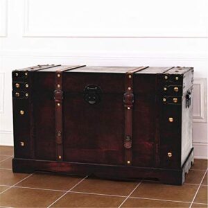 BLUECC Vintage Wood Treasure Chest Storage Trunk Brown 26"x15"x15.7" Gift for Boy Girl Best Friend