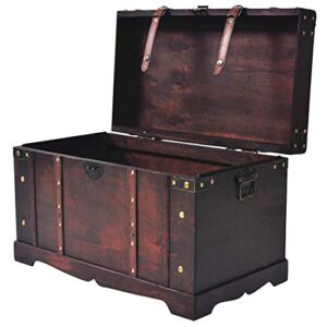 BLUECC Vintage Wood Treasure Chest Storage Trunk Brown 26"x15"x15.7" Gift for Boy Girl Best Friend