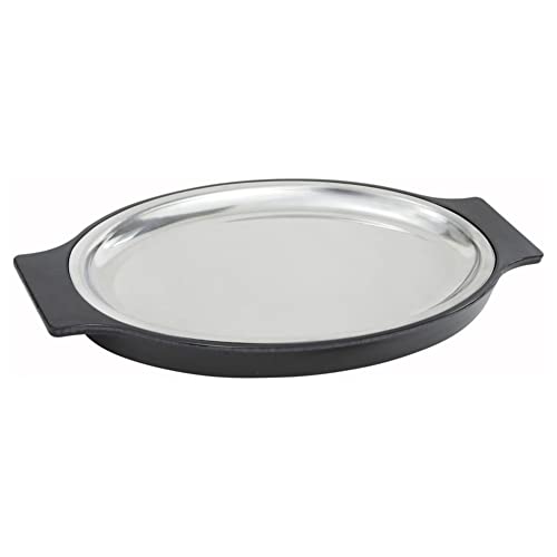 Winco SIZ-11ST 2-Pc. Stainless Steel 11" Oval Sizzle Platter Set