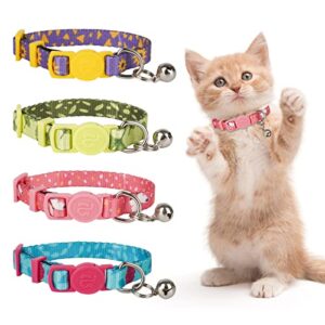 azuza 4 pack kitten collar breakaway with bell,quick release safe buckle adjustable baby kitten collars, floral print rose/ginkgo/sunflower/butterfly