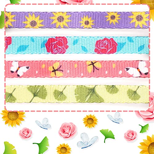 azuza 4 Pack Kitten Collar Breakaway with Bell,Quick Release Safe Buckle Adjustable Baby Kitten Collars, Floral Print Rose/Ginkgo/Sunflower/Butterfly