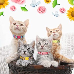 azuza 4 Pack Kitten Collar Breakaway with Bell,Quick Release Safe Buckle Adjustable Baby Kitten Collars, Floral Print Rose/Ginkgo/Sunflower/Butterfly