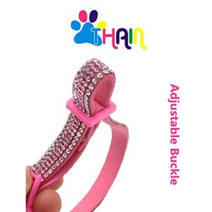 THAIN Basic Adjustable Cat Collar Bling Diamond Breakaway with Bell for Kitten Girl boy (Pink)